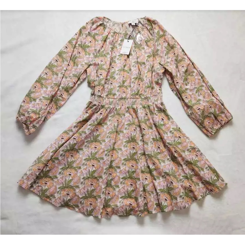 J Crew Floral Print Dress in Orange and Green